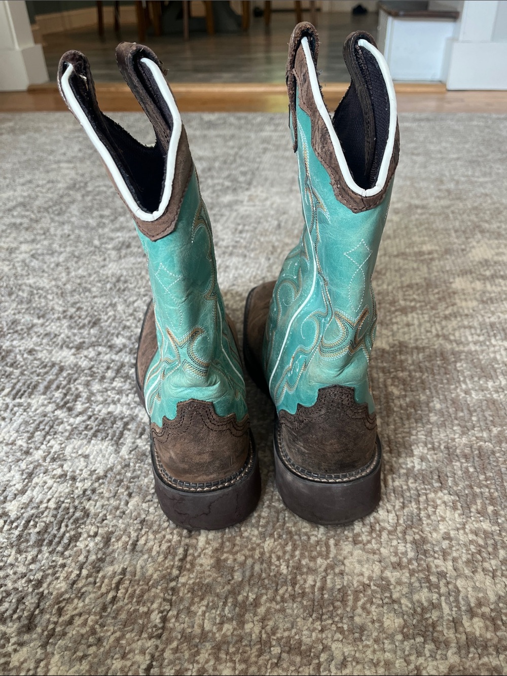 Justin Boots Brown & Turquoise Western Cowgirl Boots - Picture 7 of 10